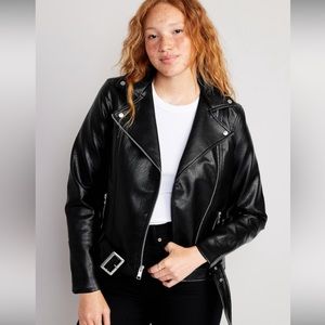 NWT Old Navy Faux-Leather Belted Biker Jacket
